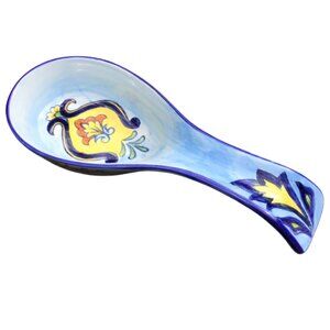 🐦🍏 Maxcera Blue Talavera Pottery Large Spoon Rest Yellow Floral🍰🐯
